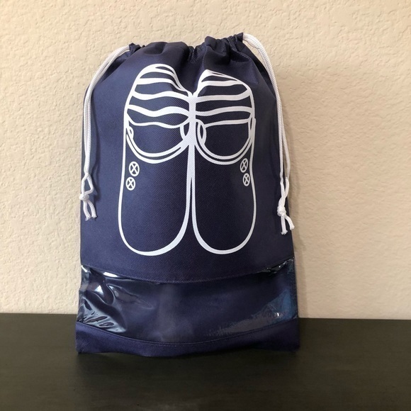 Navy Blue & White Drawstring Bag With Crocs Graphic Beach Sports Shoes - Picture 1 of 4